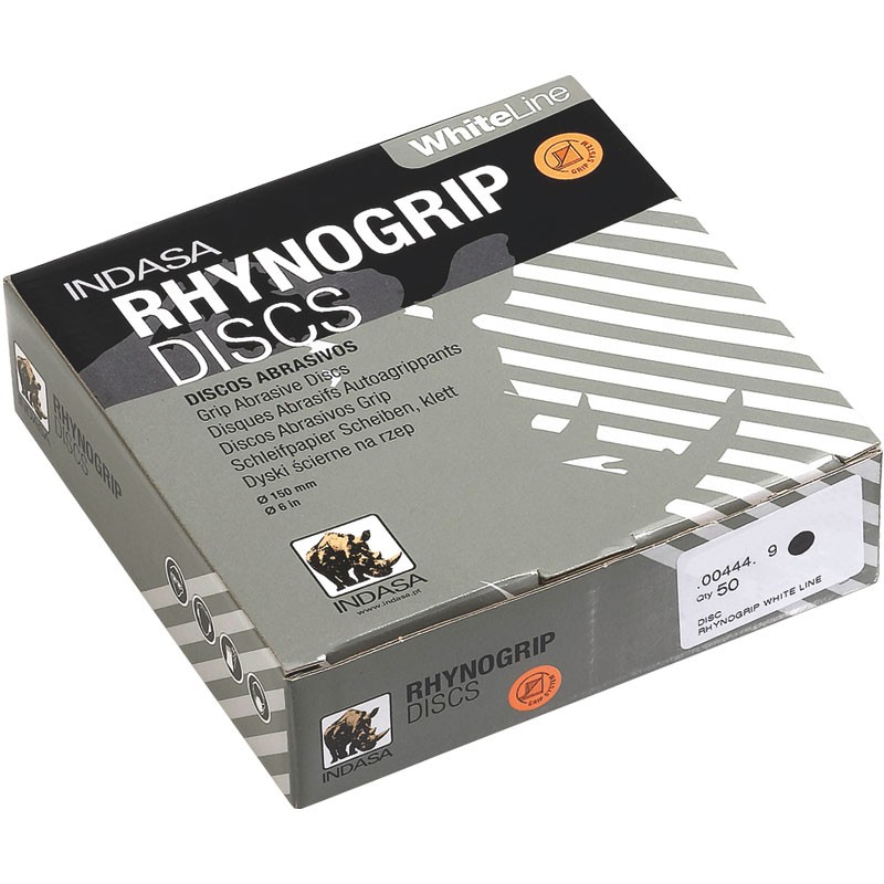 5 IN. 100# A/O RHYNOGRIP WHITE LINE HOOK AND LOOP DISC