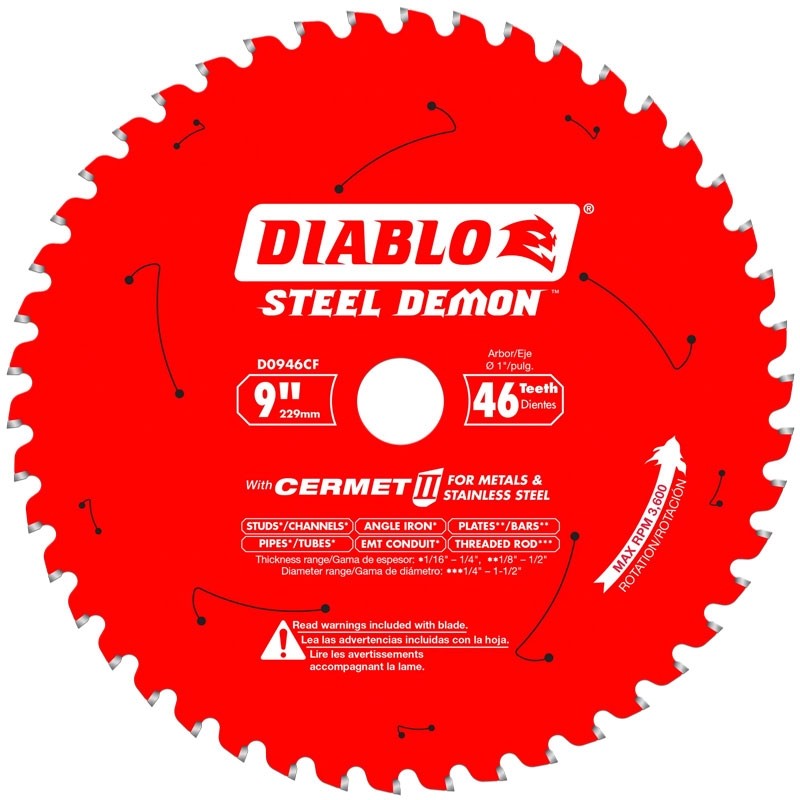 9" x 1" x 46-Teeth Diablo Steel Demon™ Cermet II Saw Blade for Medium Metal