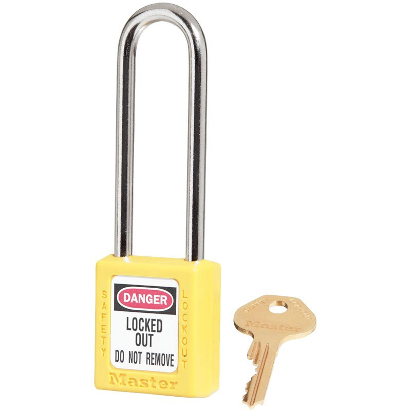 Safety Lockout Padlock 3" Shackle, Yellow, Keyed Different, Master Keyed