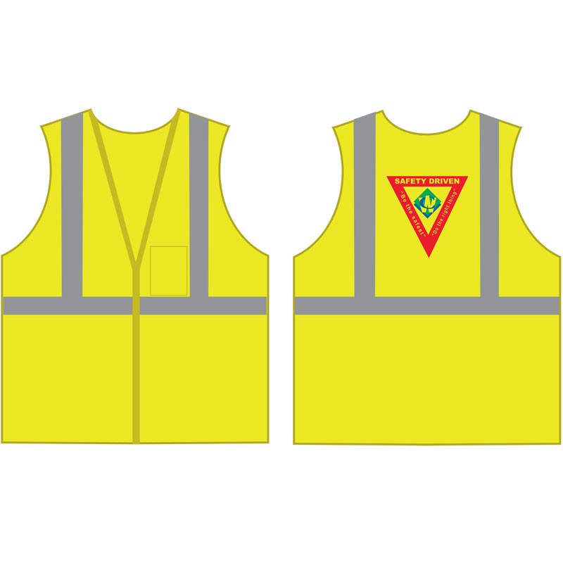Class 2 Safety Vest - Lime Green Mesh w/ Full Color Waste Connections SAFETY DRIVEN Logo, 5-XL