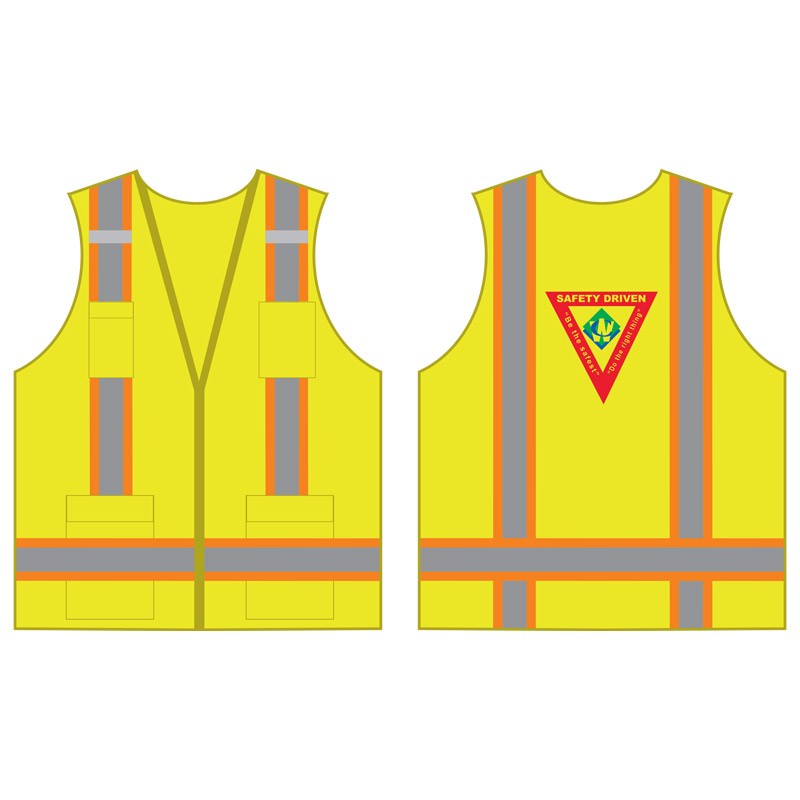 LG  TWO-TONE STRIPE CLS 2 VEST LIME GREEN 8 POCKET SURVEYOR'S VEST   W/ WASTE CONNECTION LOGO (1L - 3C)