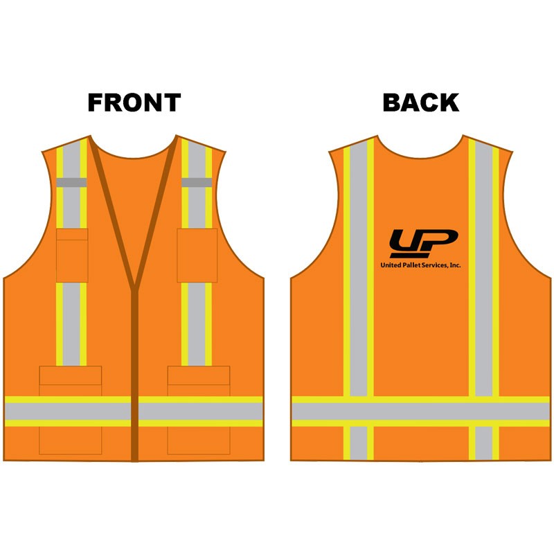 LG CLS-2 HI-VIS OR TWO-TONE STRIPE SOLID FRONT / MESH BACK  W/ UNITED PALLET  LOGO (1C-1L)