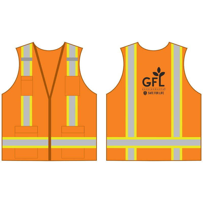 XL CLS-2 HI-VIS OR TWO-TONE STRIPESAFETY VEST SOLID FRONT MESH BACK W/ GFL ENVIRONMENTAL LOGO 1C 1L