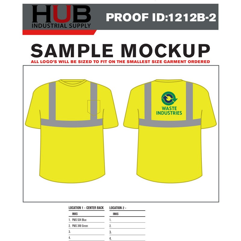 Class 2 Crew Neck T-Shirt w/ Full Color Waste Industries Logo, Lime Yellow - 2-XL