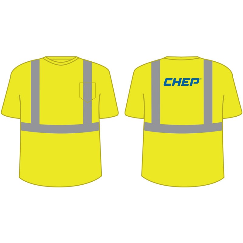 Class 2 Crew Neck T-Shirt Lime - Yellow w/ Blue CHEP Logo, Medium