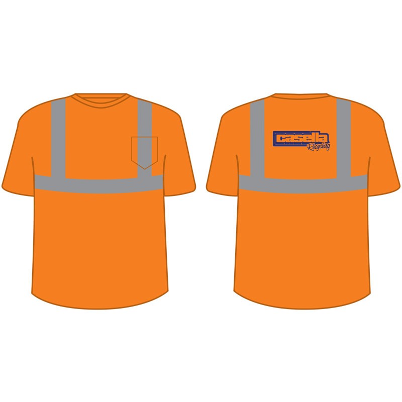 Class 2 Crew Neck T-Shirt - Orange w/ Blue Casella Recycling Logo, 2-XL