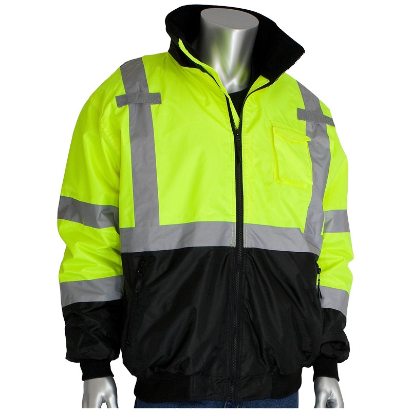 Class 3 Black Bottom Bomber Jacket w/ Removable Liner, Hi-Vis Yellow, 5-XL