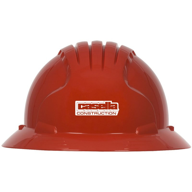 #6161 RED WHEEL RATCHET FULL BRIM HARDHAT W/CASELLA CONSTRUCTION LOGO 1C 1L