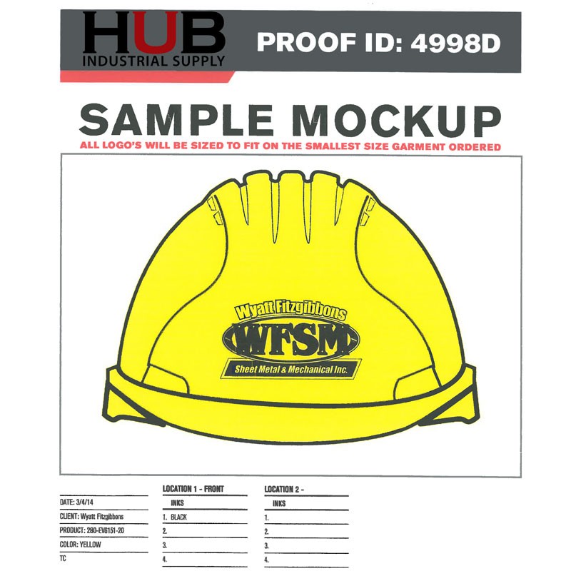 Yellow Wheel Ratchet Hard Hat with Wyatt Fitzgibbons Logo