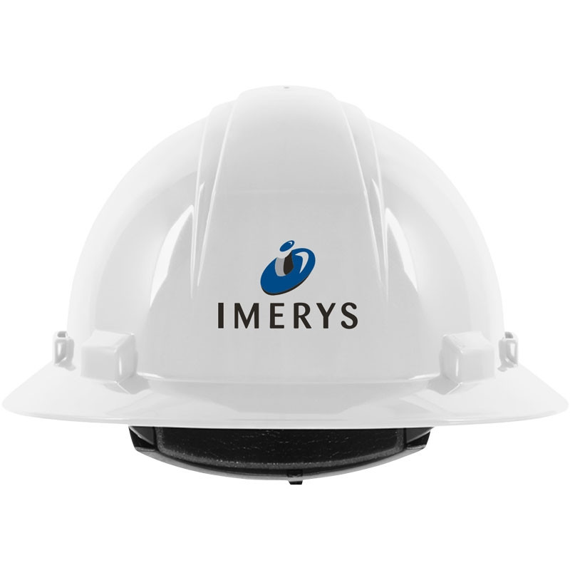641R WHITE FULL BRIM HARD HAT W/ 4-PTWHEEL RATCHET SUSPENSION W/IMERYS LOGO 3C 1L