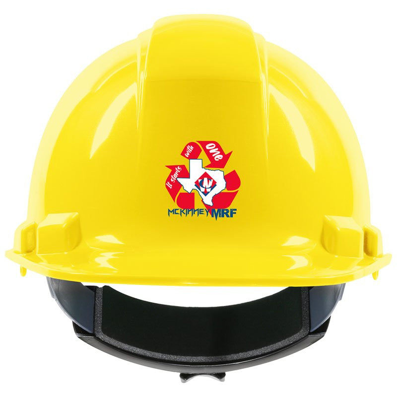 241RV VENTED YLW HARD HAT W/ 4-PT WHEEL RATCHET SUSPENSION  W/ WASTE CONNECTIONS LOGO  (3C - 1L)