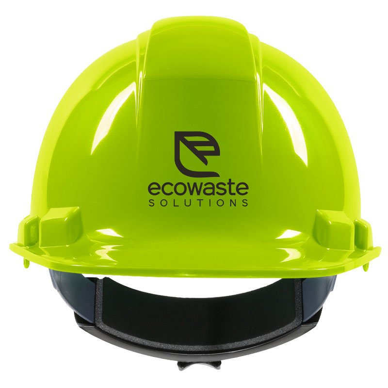 241R HI-VIS YELLOW HARD HAT W/ 4-PTWHEEL RATCHET SUSPENSION W/ECOWASTE SOLUTIONS LOGO 1C 1L