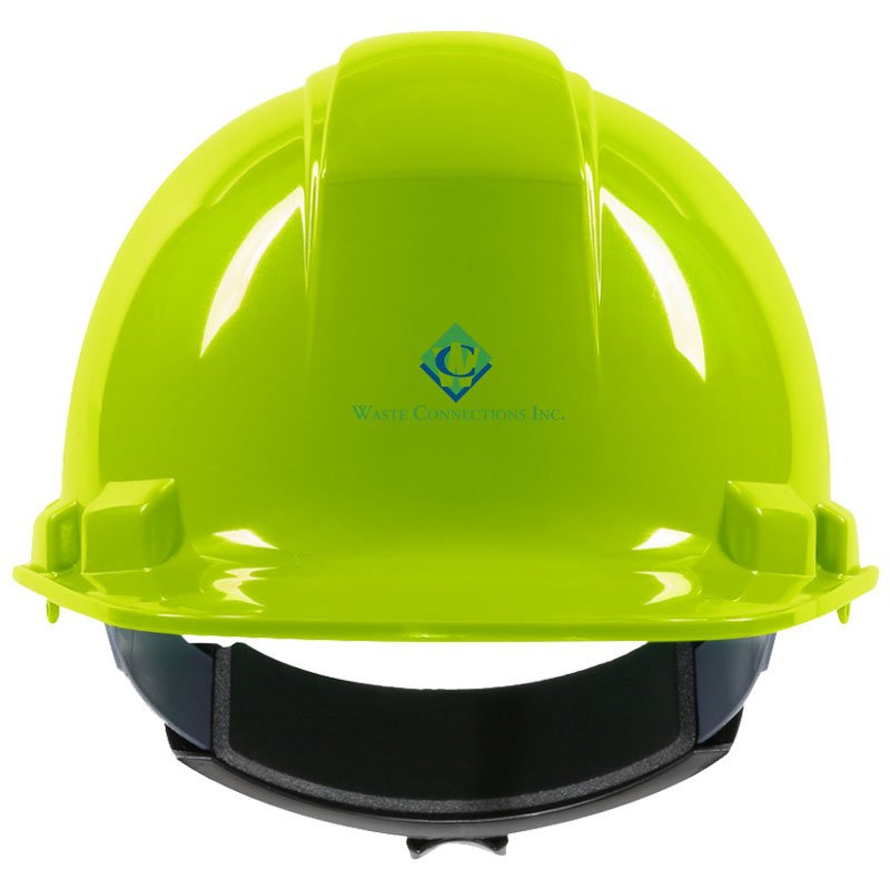 241R HI-VIS YELLOW HARD HAT W/ 4-PT WHEEL RATCHET SUSPENSION W/WASTE CONNECTIONS LOGO 2C 1L