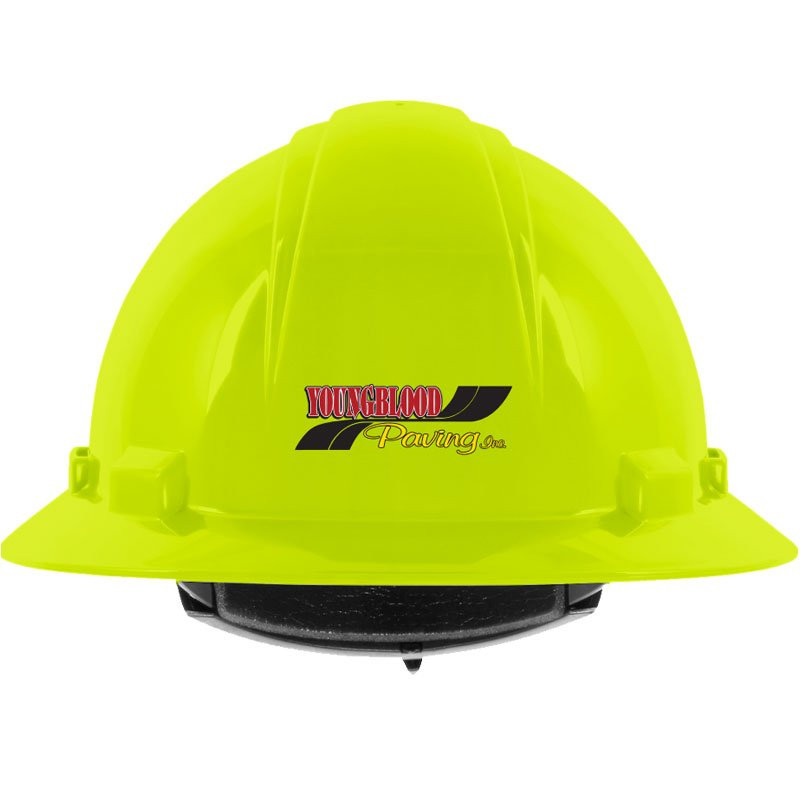 641R HI-VIS YELLOW HARD HAT W/ 4-PTWHEEL RATCHET SUSPENSION W/ YOUNGBLOOD PAVING INC. LOGO 4C 1L