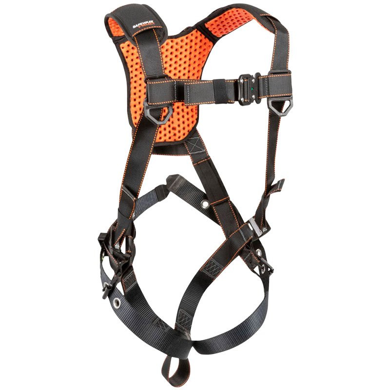 Safewaze V-Select Harness, Fixed Dorsal D-Ring, QC Chest, Tongue Buckle Legs w/Trauma Relief, Medium/Large