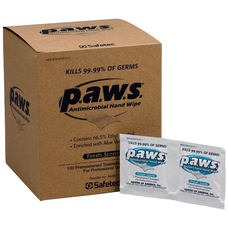 PAWS Antimicrobial Wipes, 100 Per Box