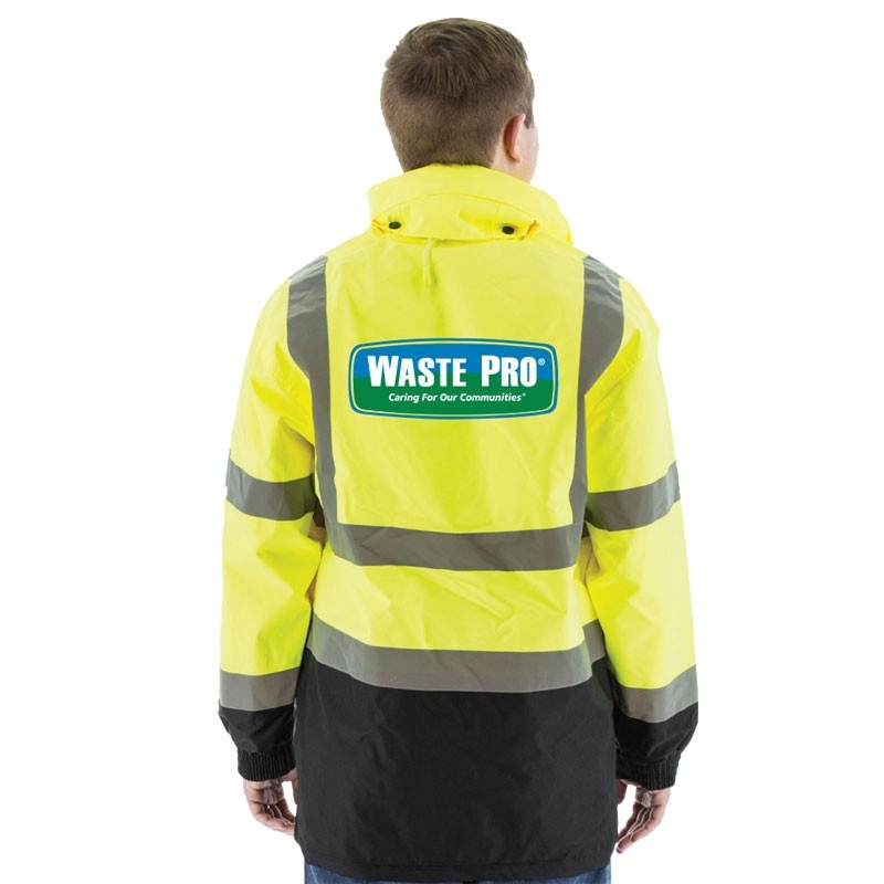 6XL CLS-3 TWO TONE RAIN JACKET W/ LOGO FULL COLOR WASTE PRO LOGO 3C, 1L