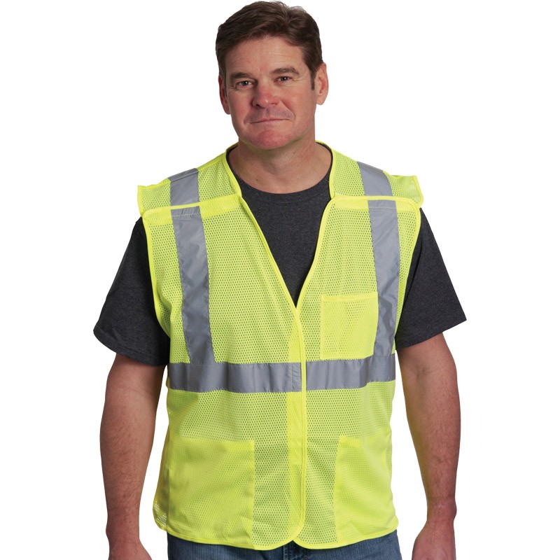 Class 2 Safety 5 Point Break-Away Vest w/ Full Color Waste Pro Logo - Lime Green Mesh, Large