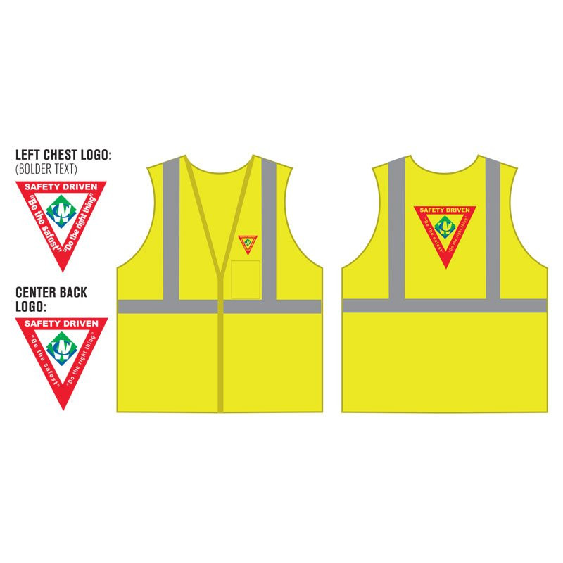 XL Class 2 5-Point Break-Away Vest - Lime Green Mesh w/ Full Color Waste Connections SAFETY DRIVEN  Logo Printed Front & Back