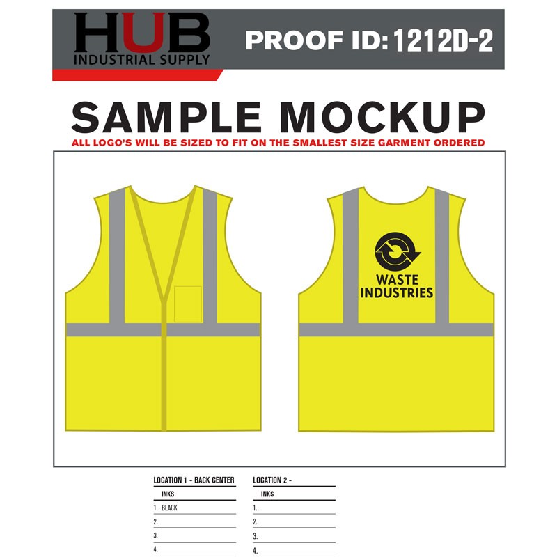 Class 2 Safety 5 Point Break-Away Vest w/ Black Waste Industries Logo - Lime Green Mesh, Medium