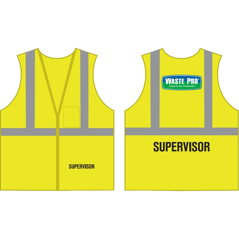 4XL CLS-2 BRKWY SUPERVISOR VEST W/ WASTE PRO LOGO BACK CENTER & WORDS 'SUPERVISOR' FRONT LOWER LEFT & LOWER BACK 3C, 1L / 1C, 2L