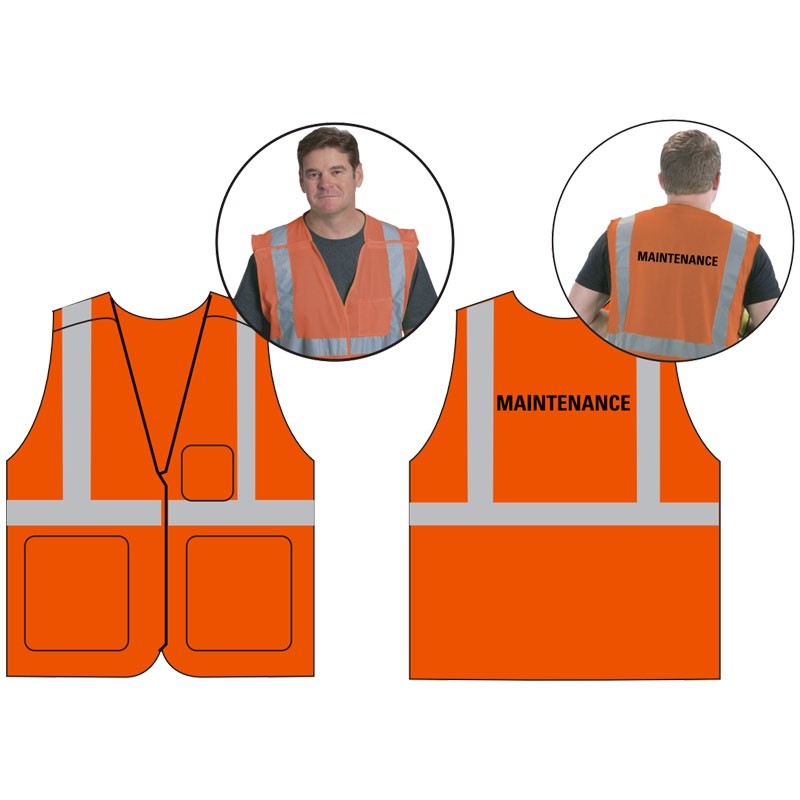 MD CLS-2 HI-VIS ORANGE MESH BKWY VEST 5 POINT BREAKAWAY W/ MAINENANCE LOGO 1C 1L
