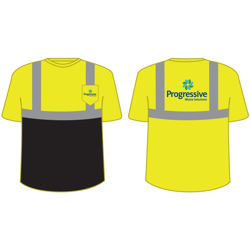 Class 2 Black Bottom T-Shirt w/ Color Progressive Waste Logo, 5-XL