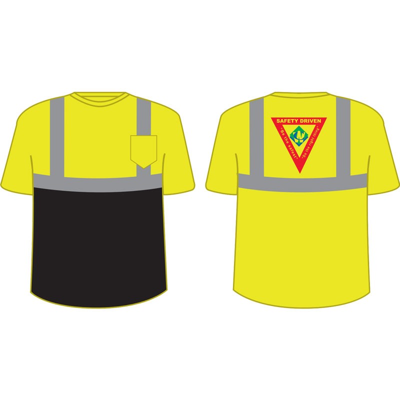 Class 2 Black Bottom T-Shirt w/ Full Color Waste Connections SAFETY DRIVEN Logo - Lime Yellow, 5-XL