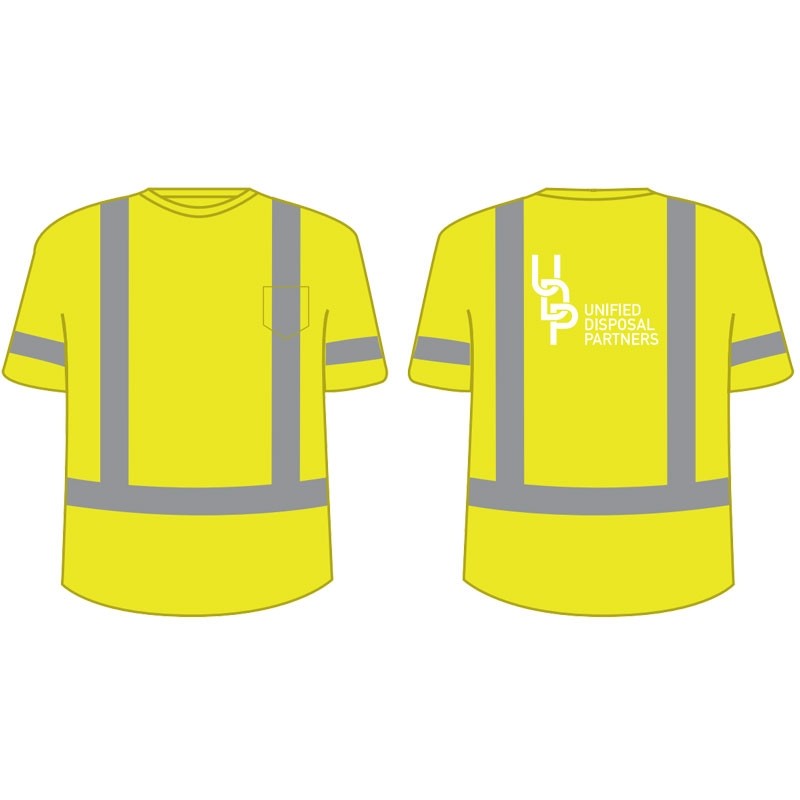 5XL CLASS 3 SHORT SLEEVE T-SHIRTHI-VIS YELLOW   W/ UNIFIED DISPOSAL PARTNERS LOGO 1C 1L