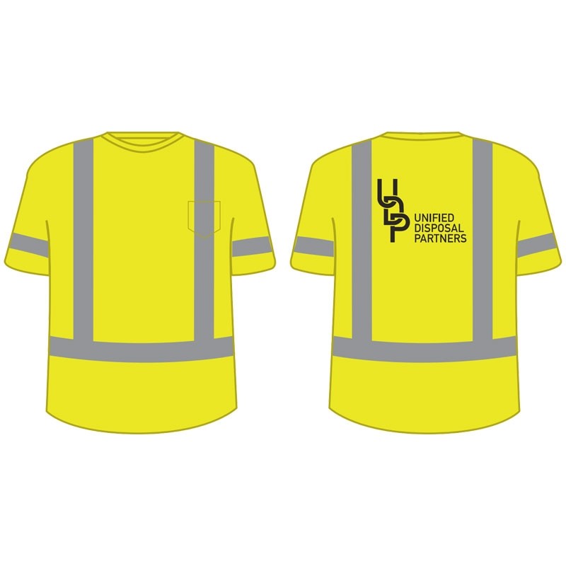 3XL CLASS 3 SHORT SLEEVE T-SHIRTHI-VIS YELLOW   W/ UNIFIED DISPOSAL PARTNERS LOGO 1C 1L