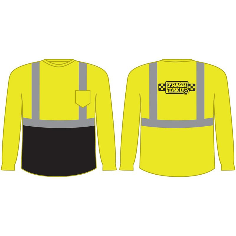 2XL CLS 2 HI-VIS YEL L/S SHIRT -BLACK BOTTOM W/TRASH TAXI LOGO 1C 1L