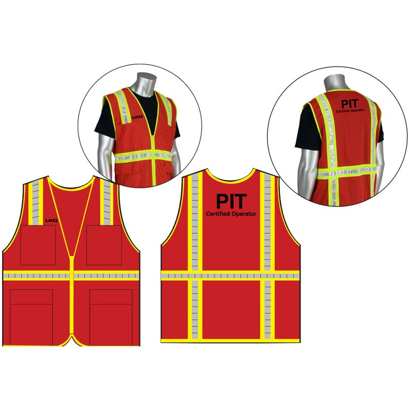3X RED NON ANSI SURVEYERS SAFETY VEST SOLID FRONT / MESH BACK  W/ LKQ LOGO 1C-1L