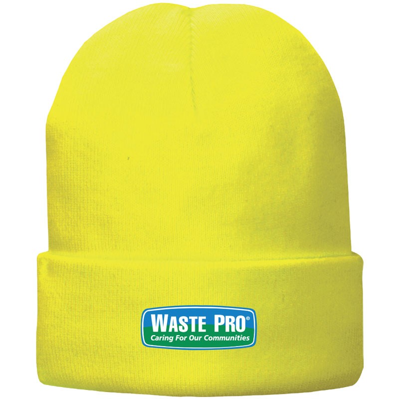 NEON YELLOW FLEECE LINED KNIT CAP W/ WASTE PRO LOGO (3C - 1L)