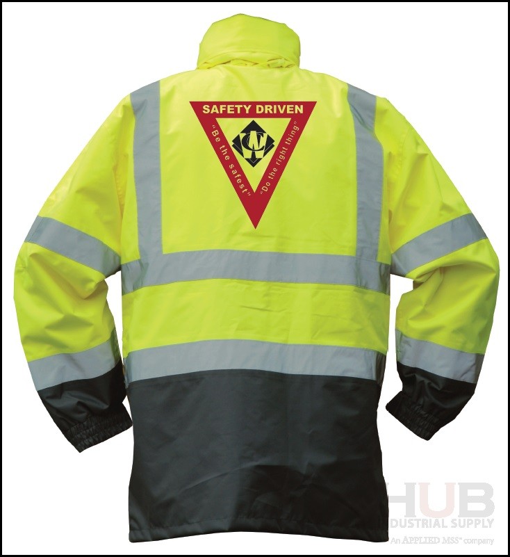 MED ANSI CLASS 3 TWO TONE RAIN JACKET W/WASTE CONNECTIONS LOGO 2C, 1L