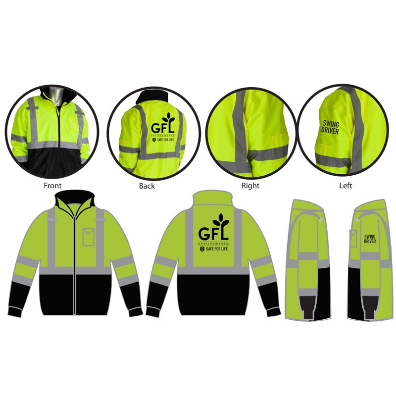 4XL CLS-3 LY BLK BOTTOM BOMBER JACKET W/ZIP-OUT FLEECE LINER  W/ GFL LOGO 1C-2L