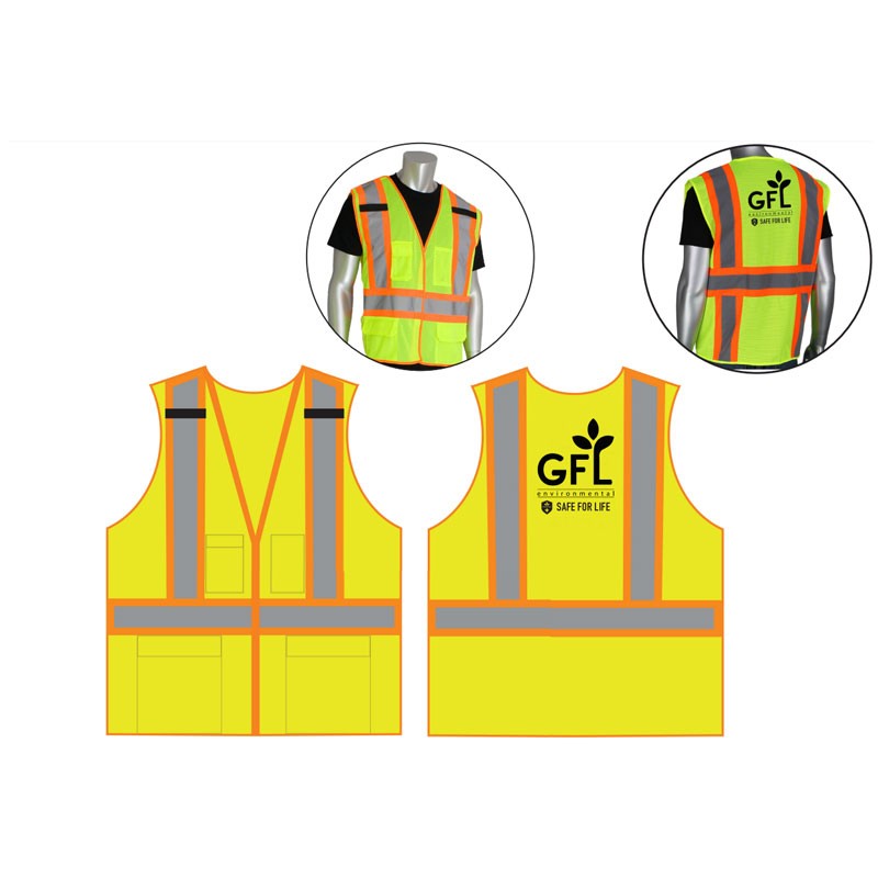 3X CLS-2 5-PT BREAKAWAY 2-TONE STRIPE SAFETY VEST  W/ GFL LOGO 1C-1L