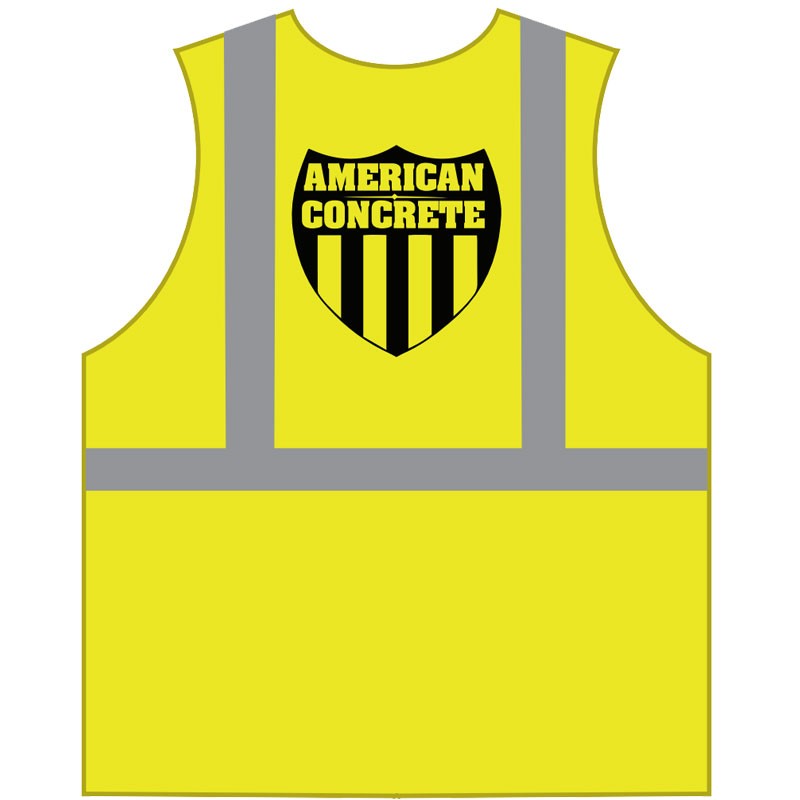 SM CLS 2 SAFETY VEST - LY MESH W/ZIPPER CLOSURE - AMERICAN CONCRETE LOGO (1C - 1L)