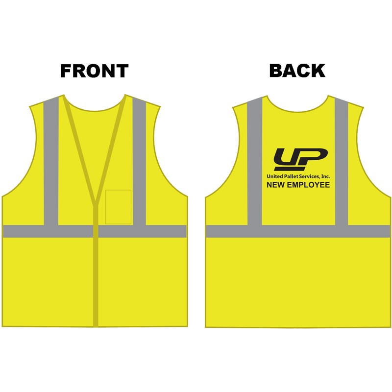 5-XL CLS 2 SAFETY VEST -LIME GREEN MESH ECONOMY W/ZIPPER CLOSURE  W/ UNITED PALLET LOGO (1C-1L)