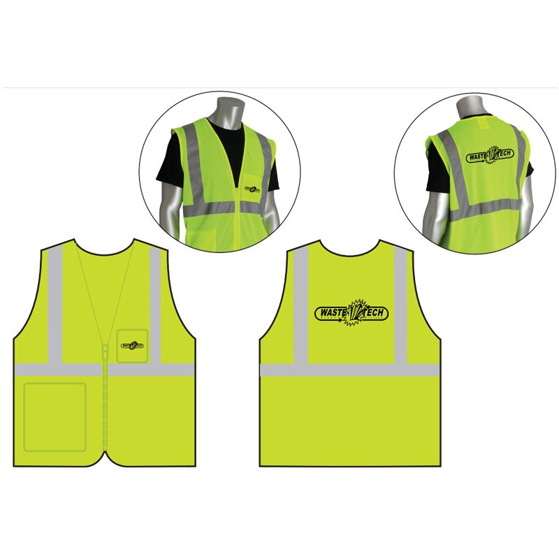 LG  CLS 2 SAFETY VEST LY ECON W/ZIPPER HI-VIS YELLOW  ECONOMY W/ZIPPER CLOSURE  W/ WASTE TECH DISPOSAL SERVICES LOGO ( 1C- 2L)