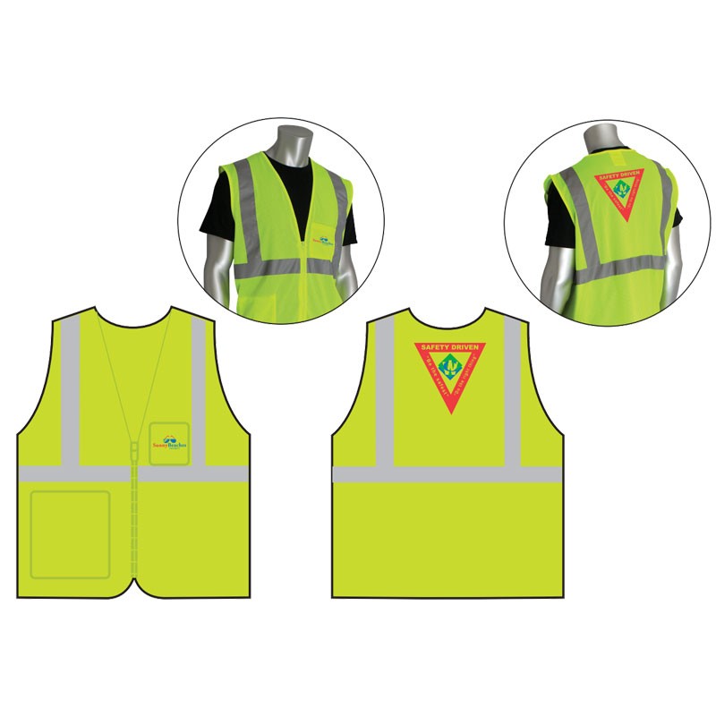 MED  CLS 2 SAFETY VEST LY ECON W/ZIPPER ECONOMY W/ZIPPER CLOSURE  W/ WASTE CONNECTIONS LOGO (3C - 2L)
