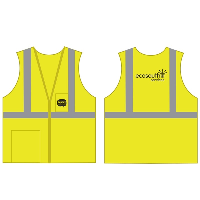 S CLS 2 ECON SAFETY VEST LYECONOMY W/ZIPPER CLOSURE W/ ECO SOUTH SERVICES LOGO 1C 1C 2L
