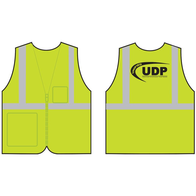 2XL CLS 2 ECON SAFETY VEST LYECONOMY W/ZIPPER CLOSURE W/UNIFIED DISPOSAL PARTNERS LOGO 1C 1L