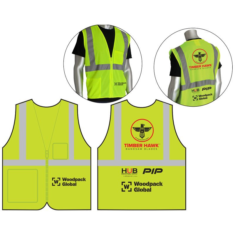 S CLS 2 ECON SAFETY VEST LYECONOMY W/ZIPPER CLOSURE W/ WOODPACK LOGO 2C 2C 4 C 3L