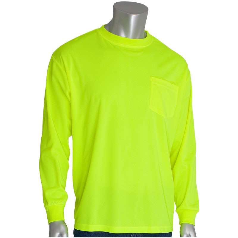 Non-Rated Long-Sleeve T-Shirt, Wicking Polyester Mesh, Hi-Vis Yellow, 3-XL