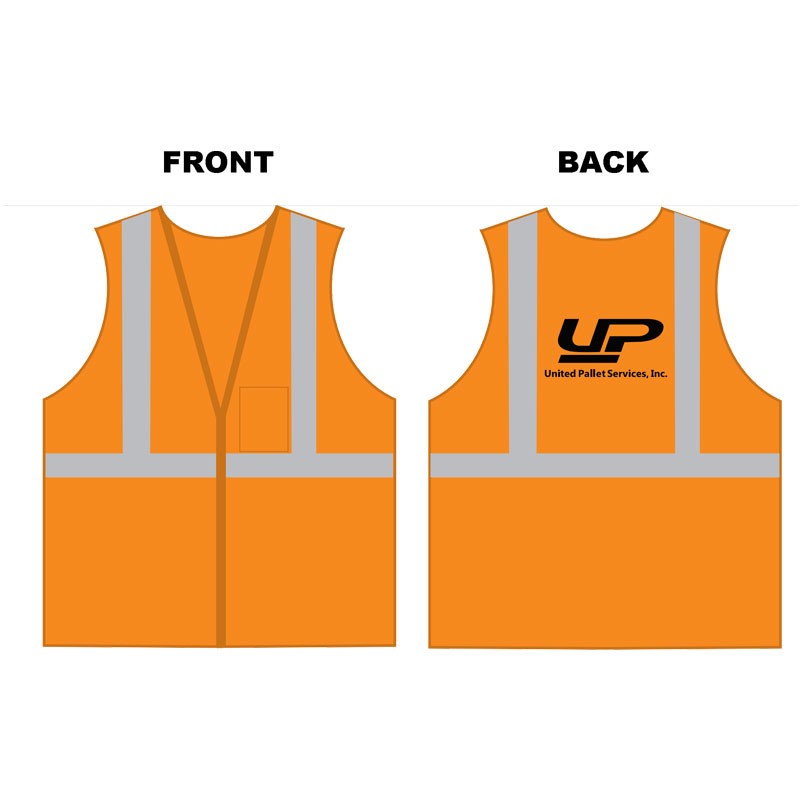 5-XL CLS 2 SAFETY VEST - HI-VIS ORANGE  MESH ECONOMY W/ZIPPER CLOSURE  W/ UNITED PALLET  LOGO (1C-1L)