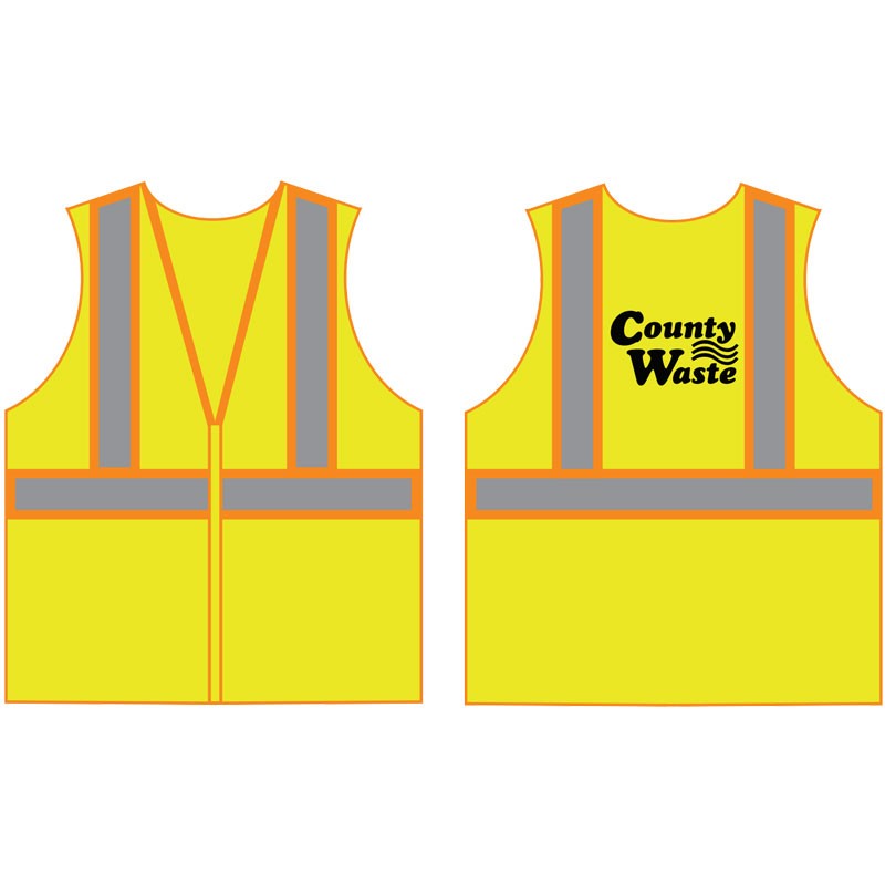 2-XL  CLASS 2 ECONOMY TWO TONE MESH VEST W/ ZIPPER CLOSURE  W/ COUNTY WASTE LOGO (1L - 1C)