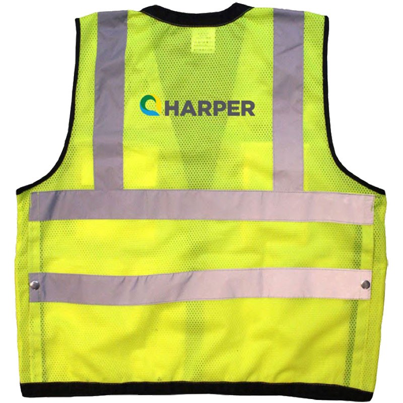 5-XL  CLS 2 HI-VIS YEL SURVEYOR VEST W/ ZIPPER CLOSURE  W/ HARPER LIMBACH LOGO (4C - 1L)