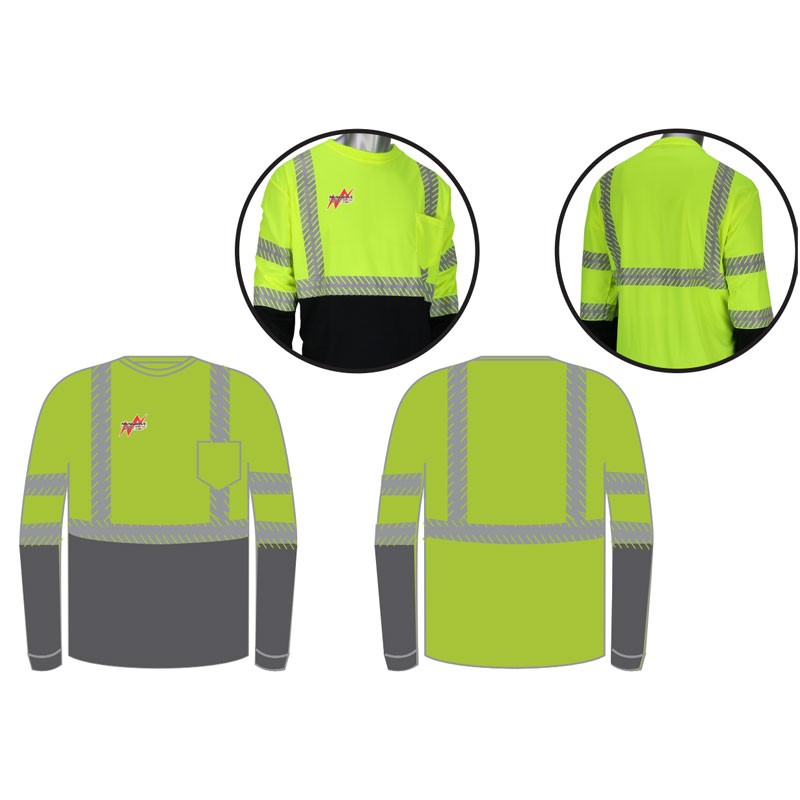 SM CLS-3 HI-VIS YELLOW L/S SHIRT W/ SEGMENTED TAPE & BLACK BOTTOM  W/ MUSGROVE LOGO 3C-1L