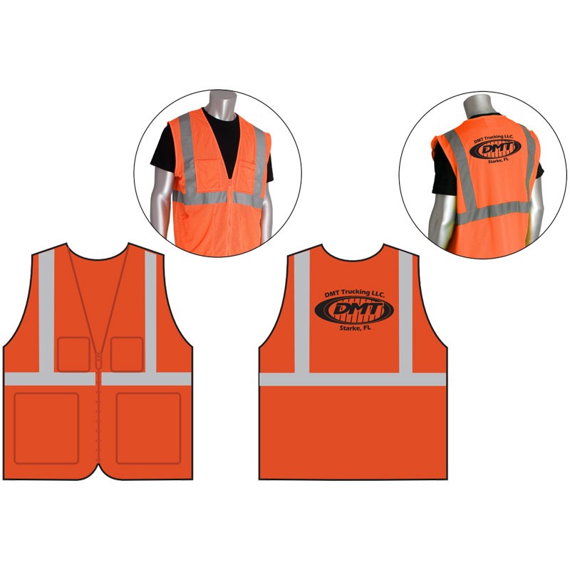 4-XL  CLS-2 ORANGE MESH SAFETY VEST W/ ZIPPER CLOSURE  W/ DMT LOGO (1C -1L)