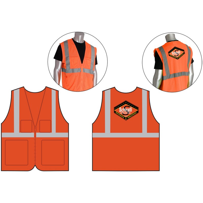 3XL CLS-2 ORANGE MESH SAFETY VEST W/ ZIPPER CLOSURE  W/ SCHIRALLI LOGO  3C-1L